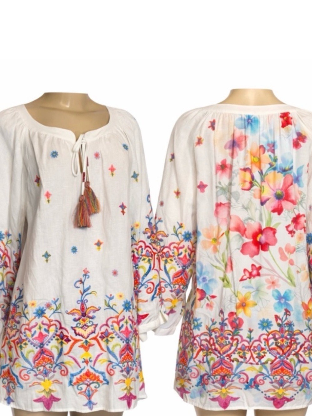 John Mark Embroidered Tassel Tie Boho Tunic – Cruise / Vacation NWT $129